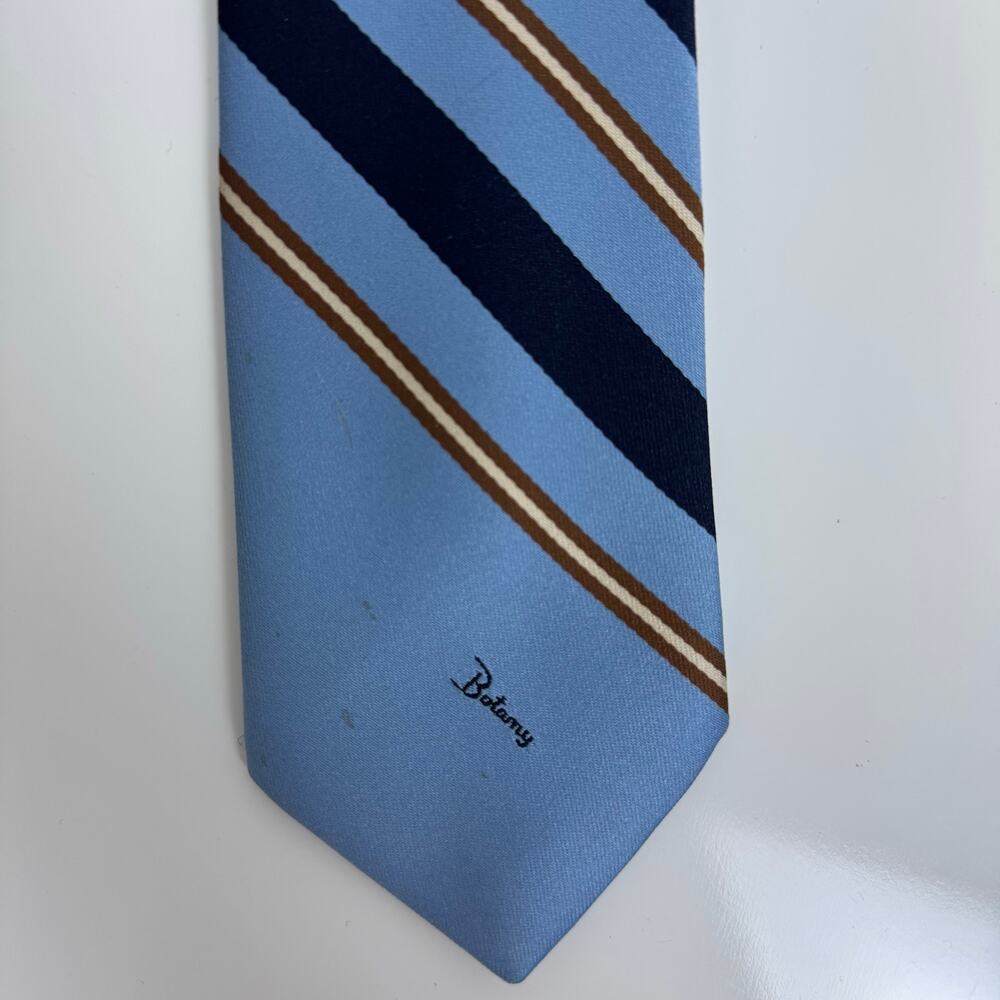 Vintage Botany 500 Tie Blue Brown White Stripe